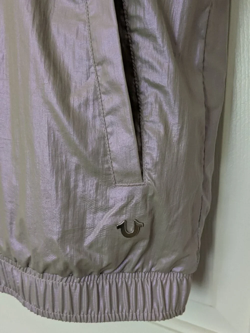 True Religion Lavendar Shine Metallic Windbreaker Jacket Size Small